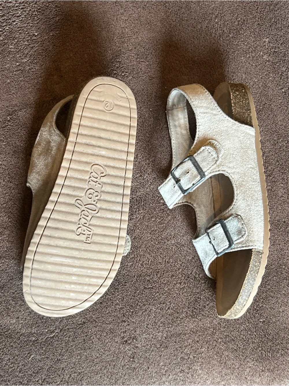 Cat & Jack Beige Double-Strap Kids Sandals to top Velcro strap & lower buckler